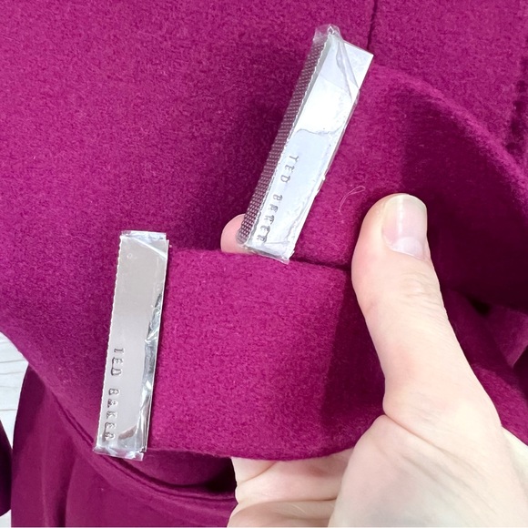 NWOT Ted Baker Magenta Berry Asymmetrical Wrap Drytaa Belted Wool Cashmere Coat - Picture 5 of 15